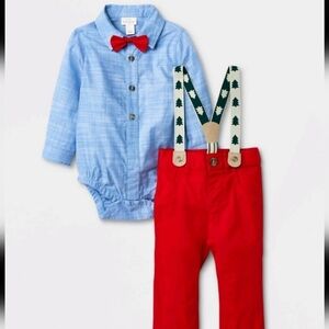 Cat & Jack Baby Boys Holiday Suspender Set NEW Christmas Tree